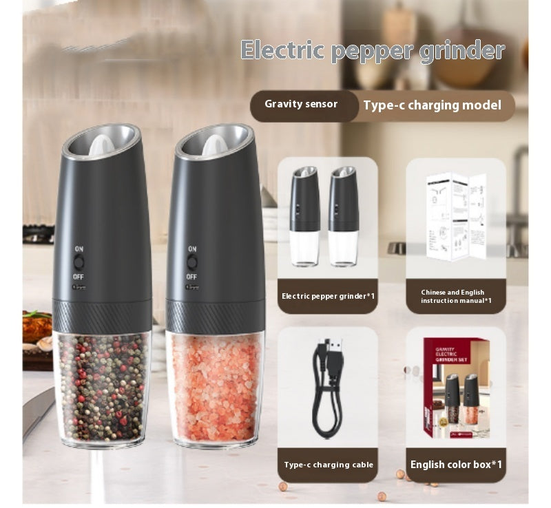 ⚡ Electric Gravity Salt & Pepper Grinder – Adjustable Coarseness