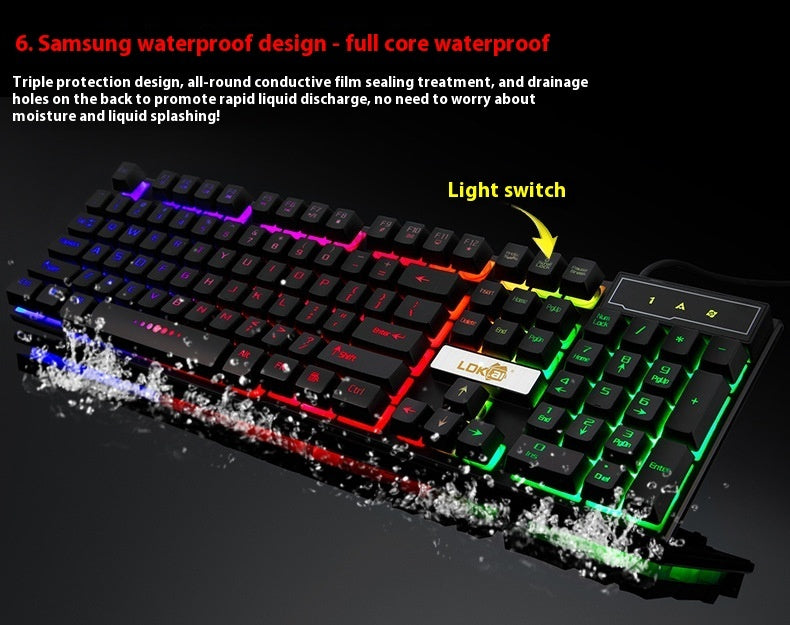 RGB Industrial Gaming Keyboard with Glowing USB Cable