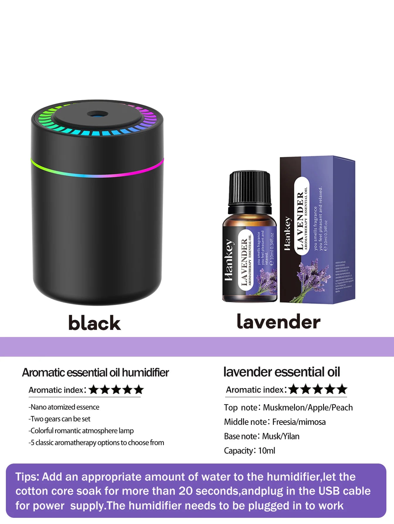 180ml Aromatherapy diffuser Humidifier Aromatherapy essential oil Air purifier Sleeping car carrying home LED 7 color light